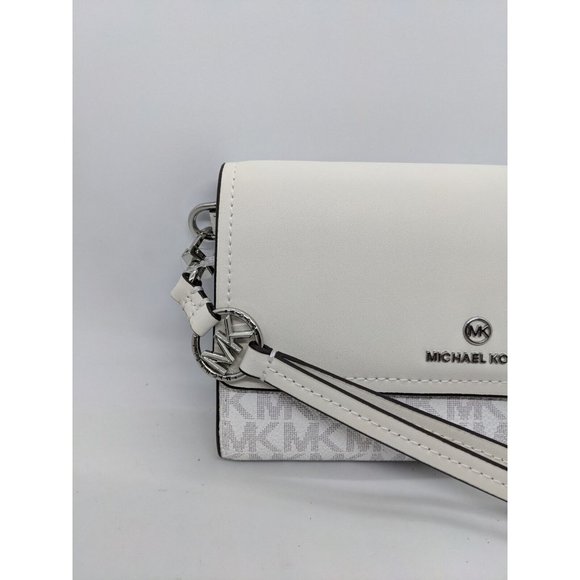 MICHAEL KORS Jet Set Signature logo faux-leather phone wallet wristlet- WHITE - Picture 2 of 9